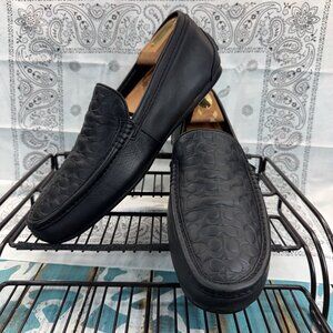 Coach Mens Black Leather Jake Driving Loafers C Logo Embossed Size 9D